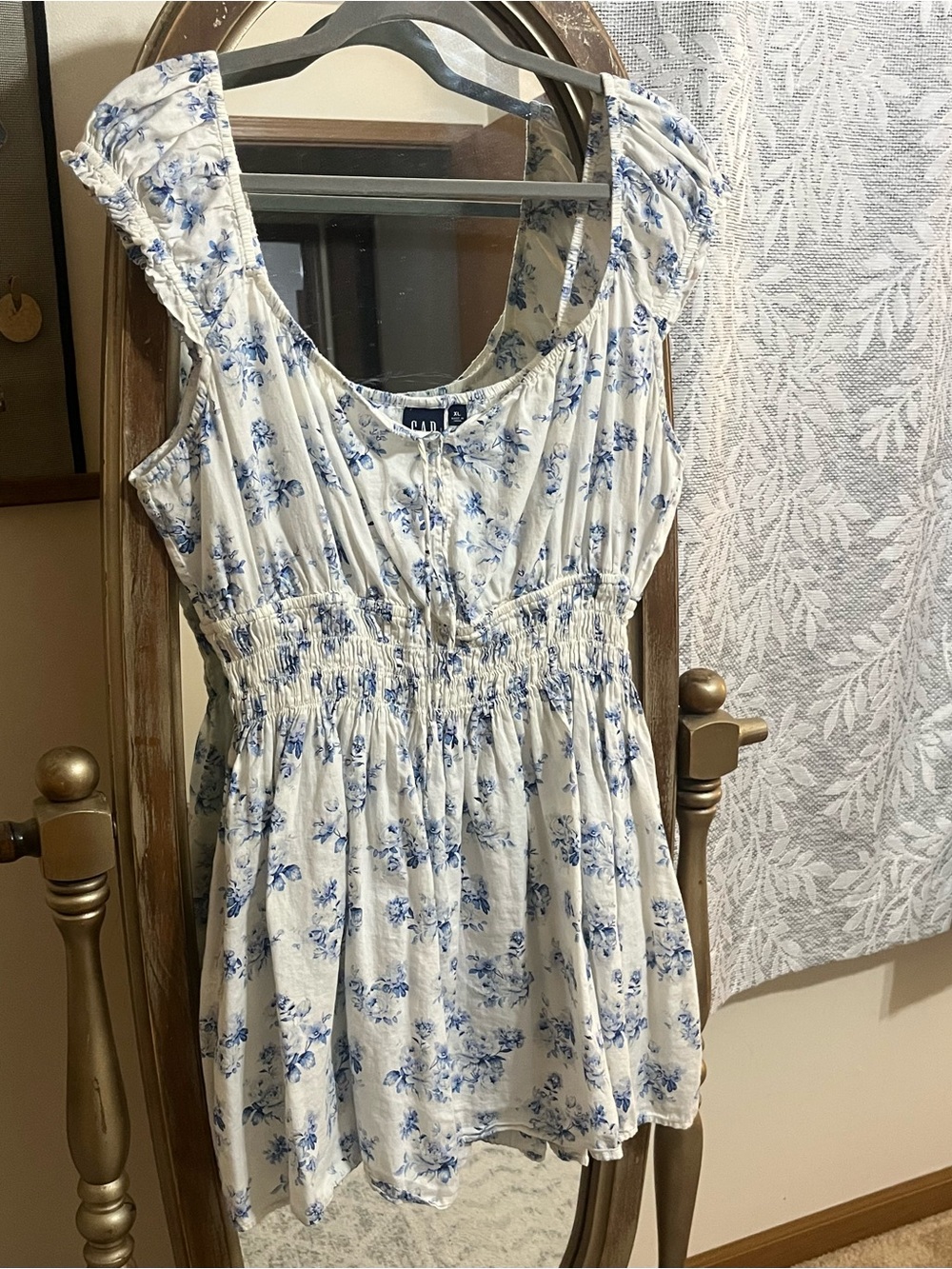 GAP White Mini Dress with Blue Floral Print